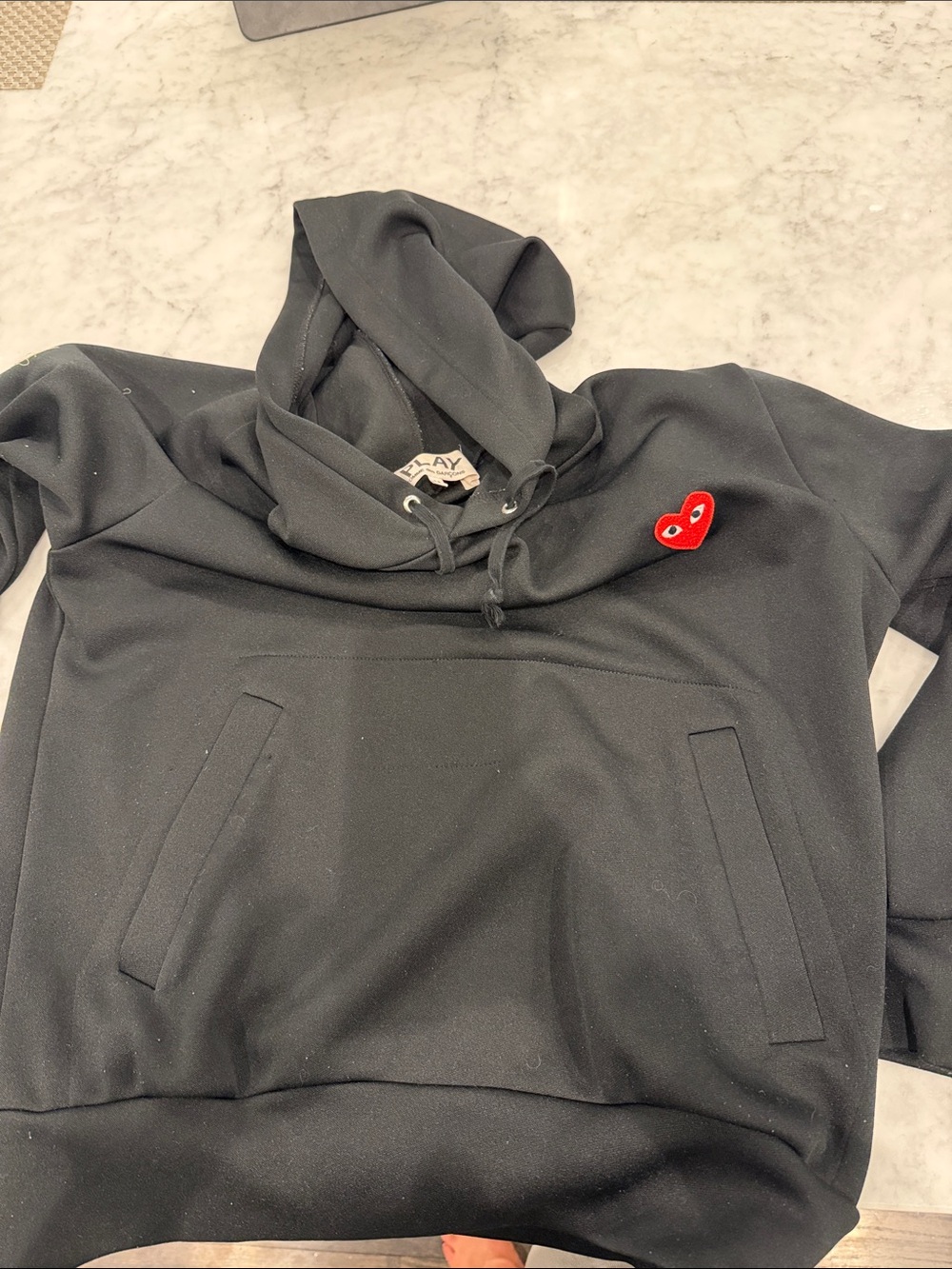 Black comme des garçons Hoodie with Red Heart Patch